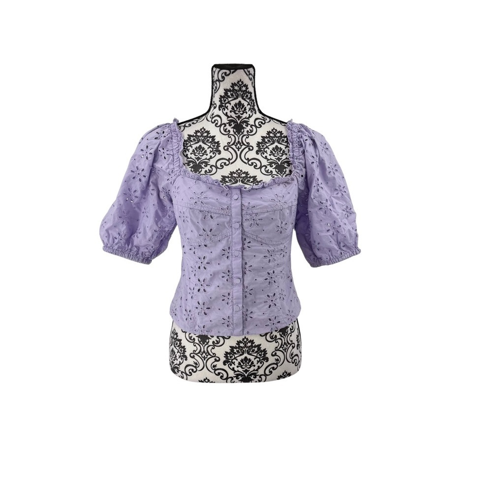 GAP Puff Sleeve Eyelet Shirt in Purple Lotus - Picture 6 of 13